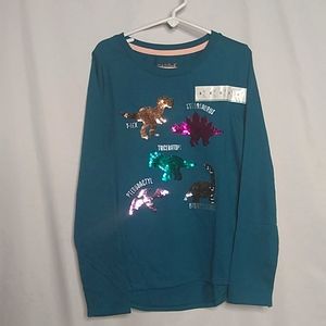 Cat & Jack Girls Sequin Dinosaur Long Sleeve Tee M